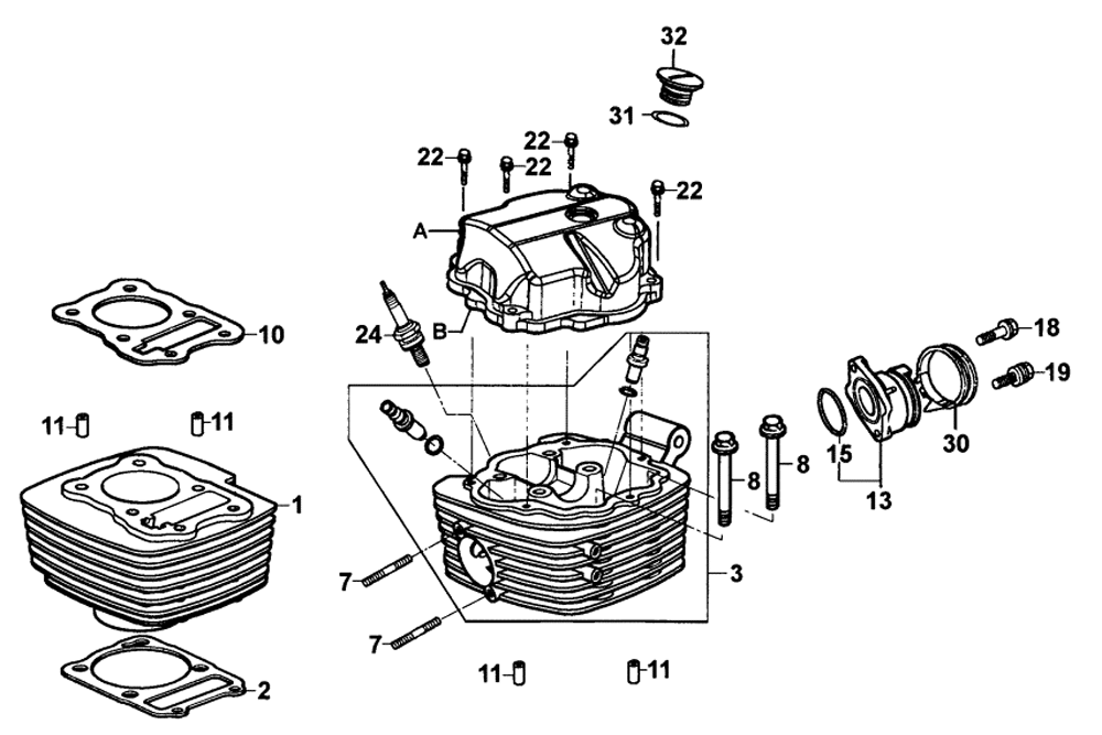 Zylinder-Zylinderkopf - 2 Ventil