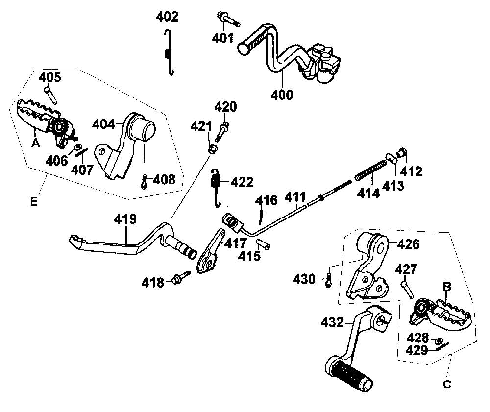 Fußrasten vorne-Kickstarterhebel