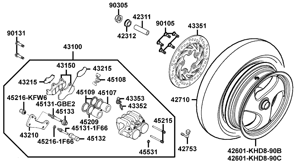 Hinterrad mit Bremssattel