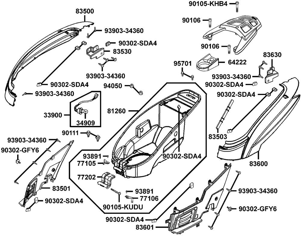 Hintere Verkleidungen & Helmfach