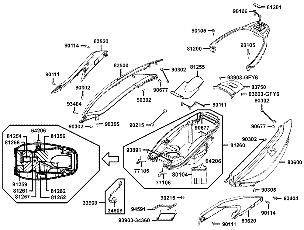 Helmfach - Verkleidung hinten