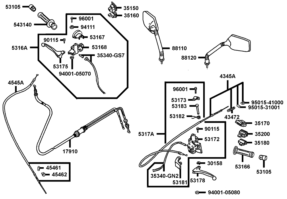 Griffe, Spiegel & Bowdenzüge