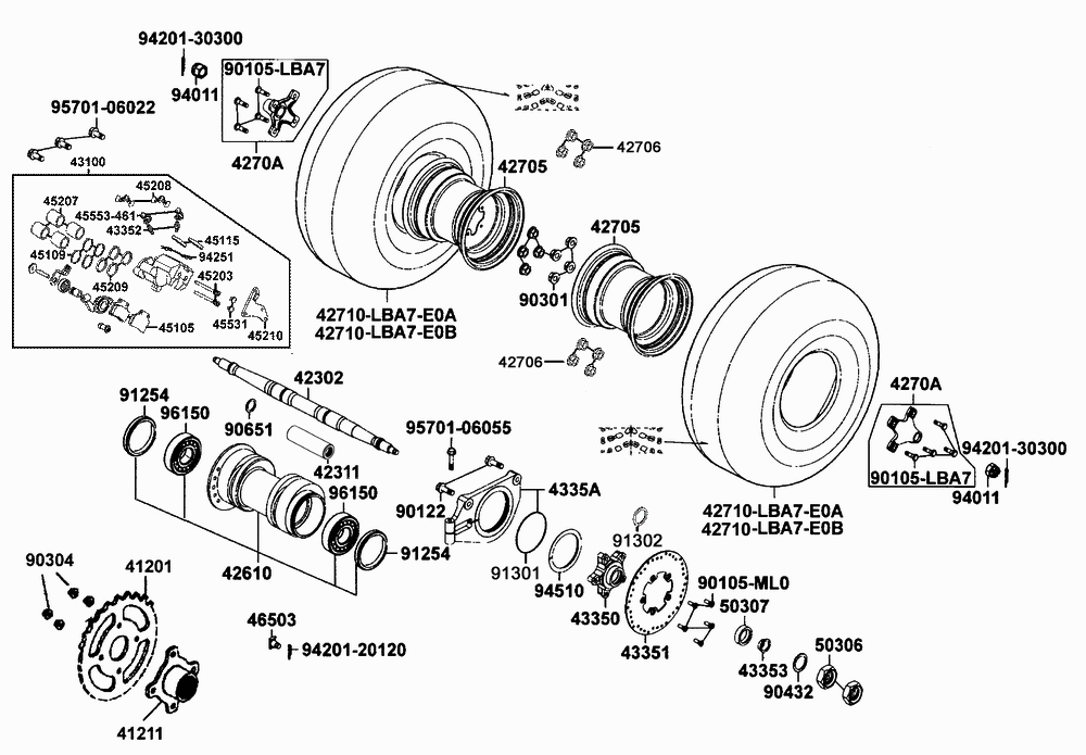 Räder hinten, Antrieb mit Bremse