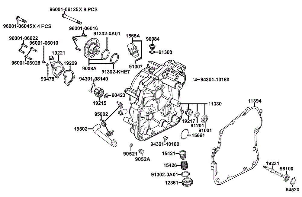 Gehäusedeckel rechts & Wasserpumpe