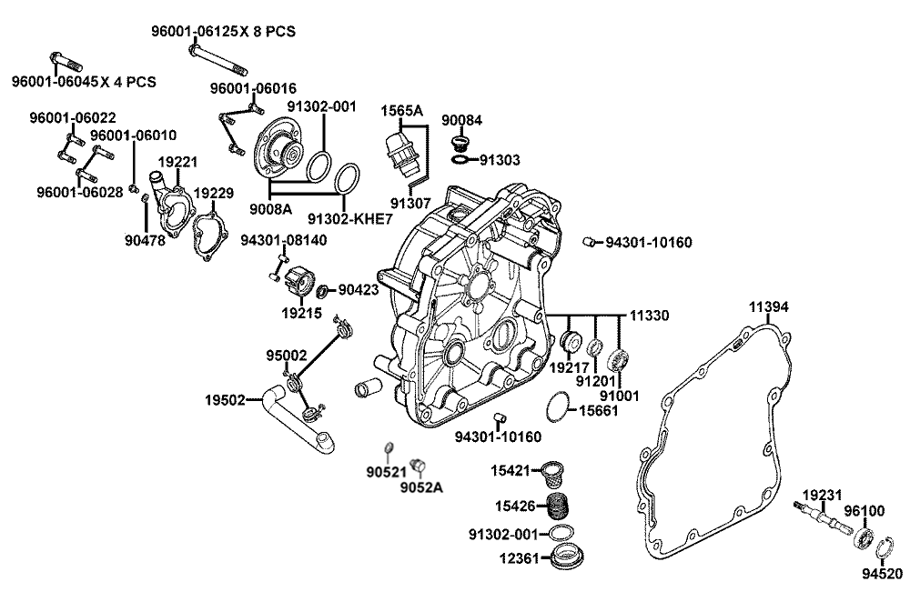 Gehäusedeckel rechts & Wasserpumpe