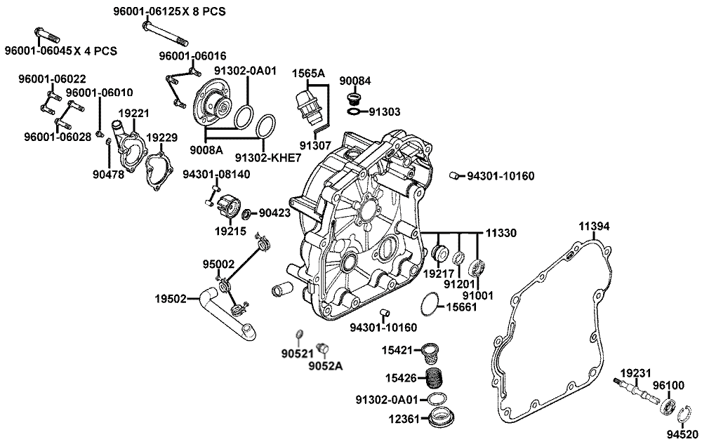 Gehäusedeckel rechts & Wasserpumpe