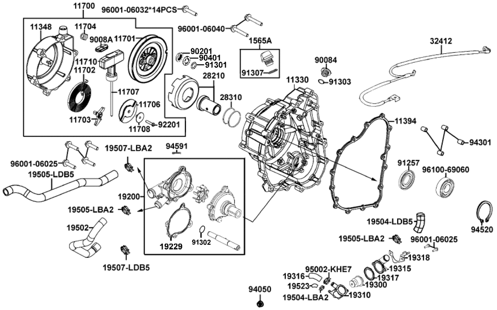 Gehäusedeckel rechts & Wasserpumpe
