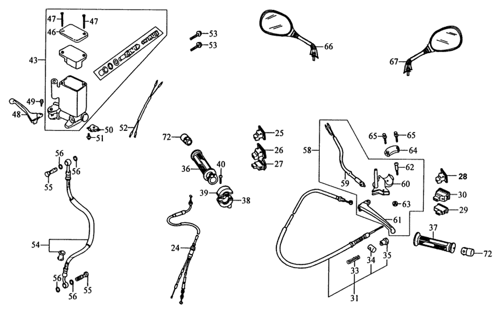 Griffe, Spiegel, Bowdenzüge