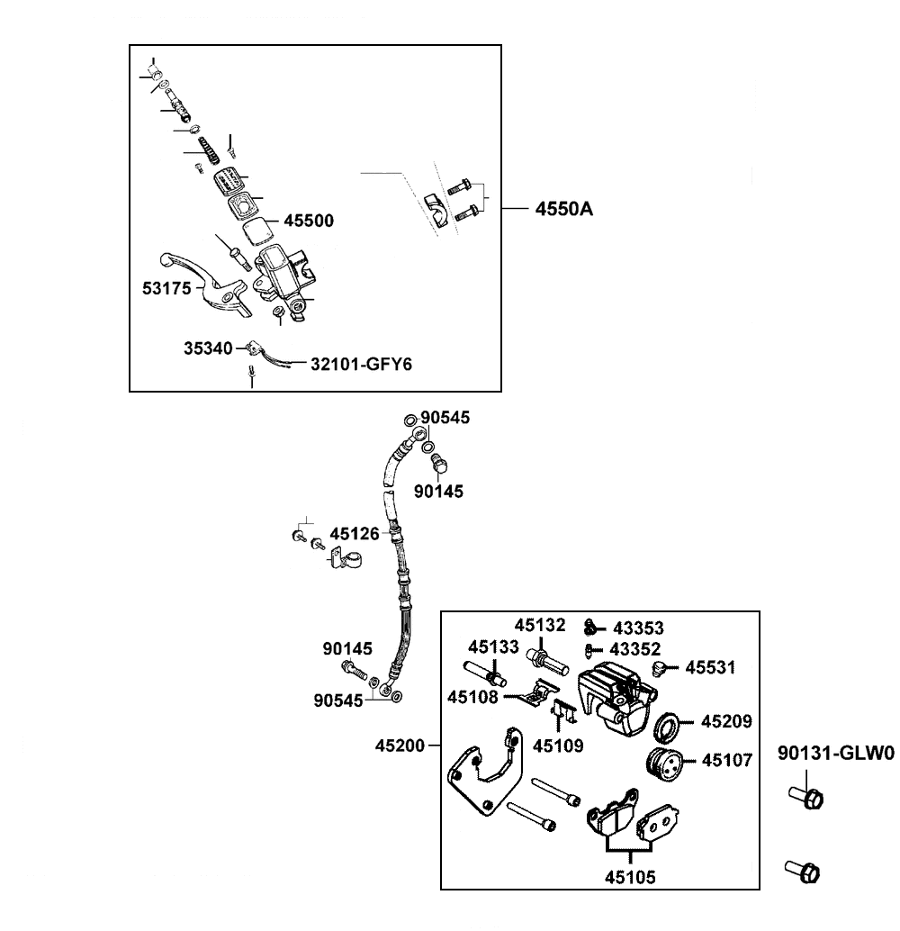 Bremshebel,Bremsschlauch & Bremssattel vorne
