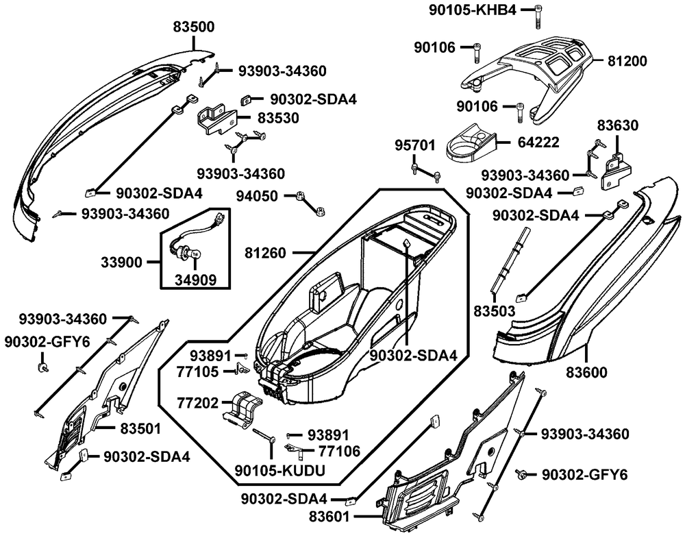 Hintere Verkleidungen & Helmfach