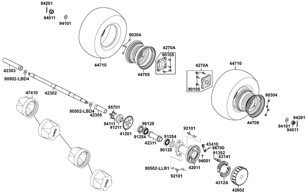 Räder hinten, Antrieb mit Bremse