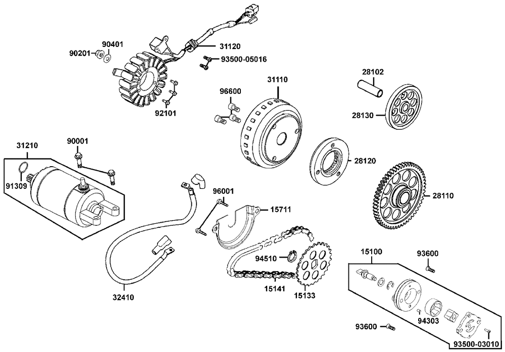 Lichtmaschine, Ölpumpe & Anlasser