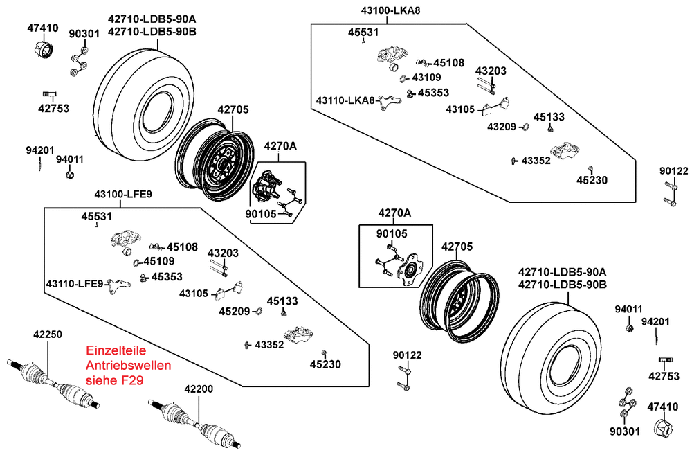Räder hinten mit Bremse & Antriebswelle