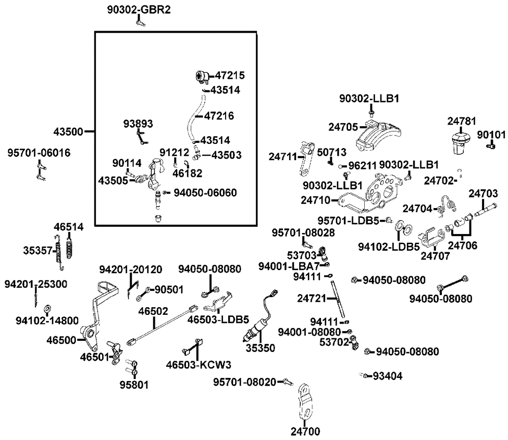 Hauptbremszylinder hinten & Schalthebel, Fußbremse