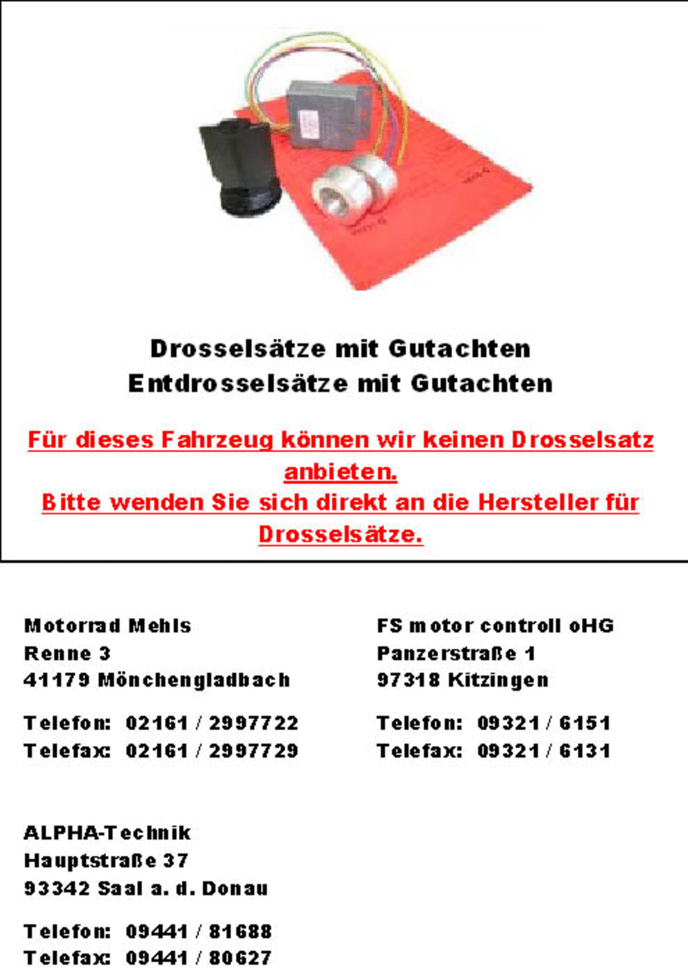 Drossel- / Entdrosselsätze