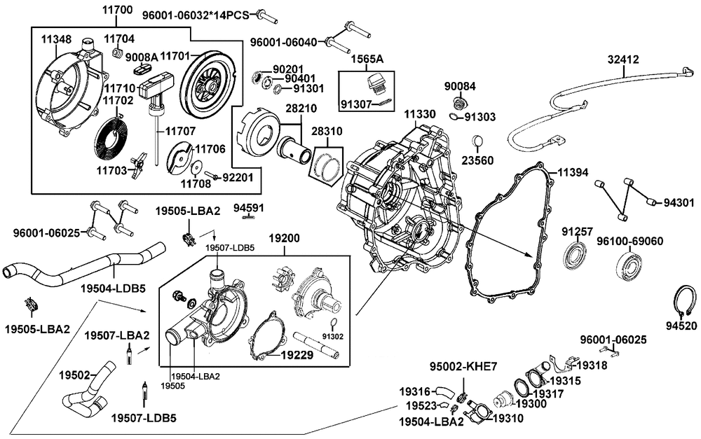 Gehäusedeckel rechts & Wasserpumpe