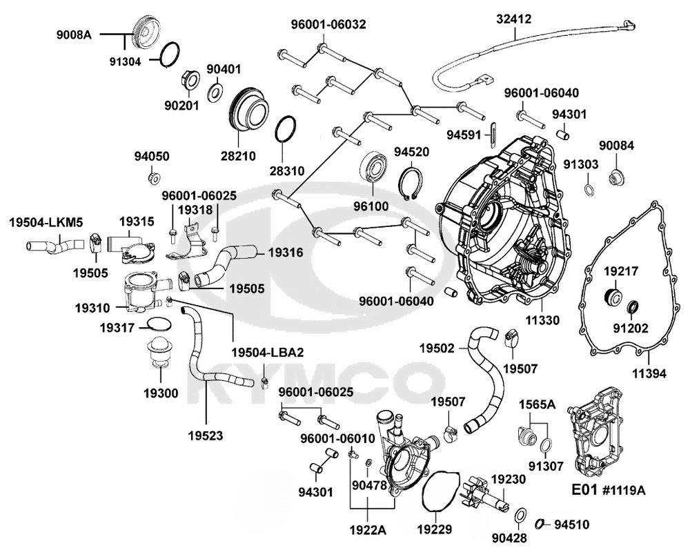 Gehäusedeckel rechts & Wasserpumpe