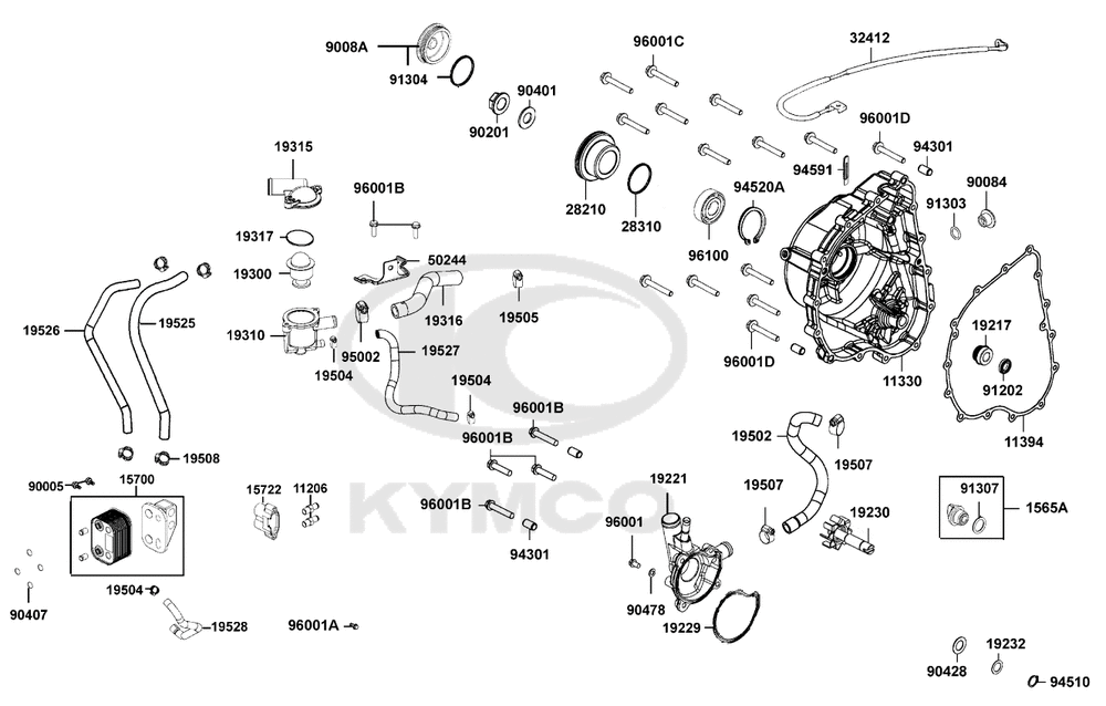 Gehäusedeckel rechts & Wasserpumpe