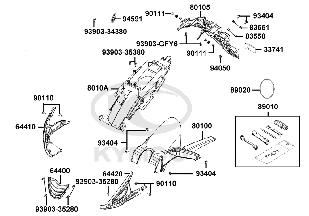 Spritzschutz u. Kotflügel hi., Bugspoiler & Bordwerkzeug