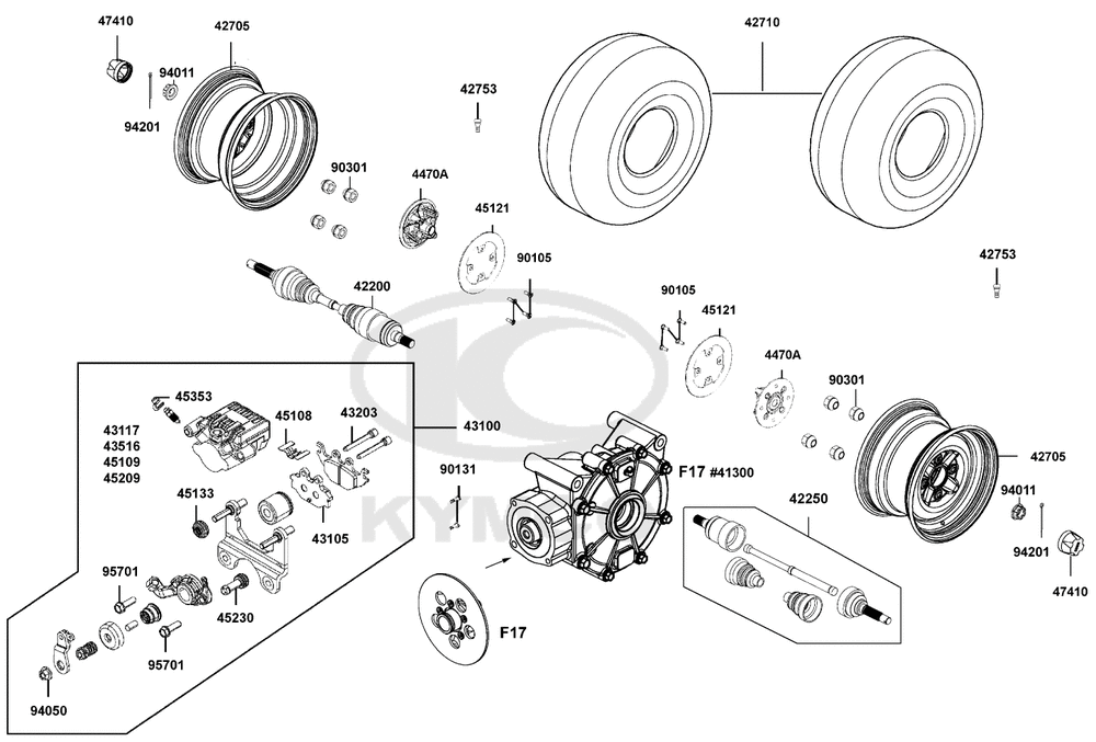 Räder hinten mit Bremse