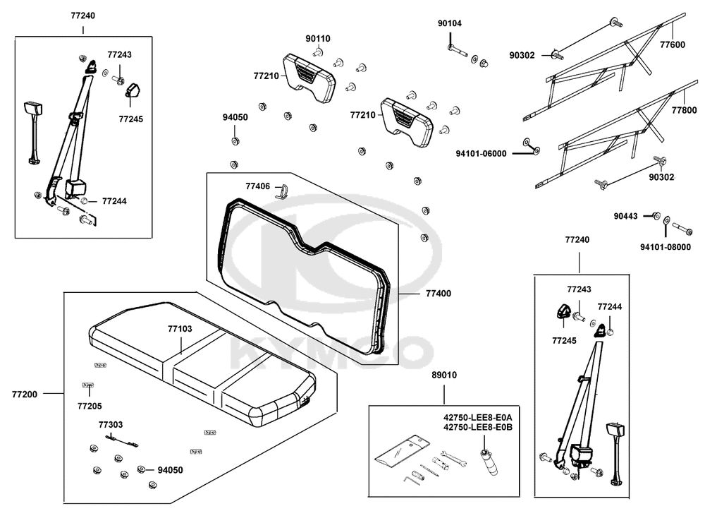 Sitzbank, Kopfstützen - Gurte