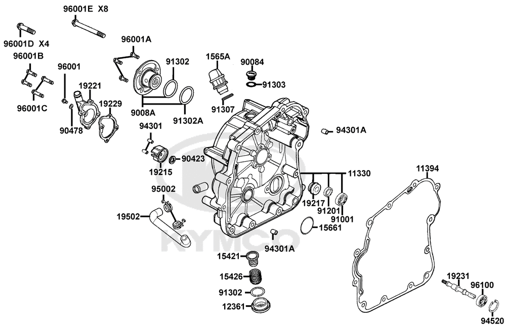 Gehäusedeckel rechts & Wasserpum