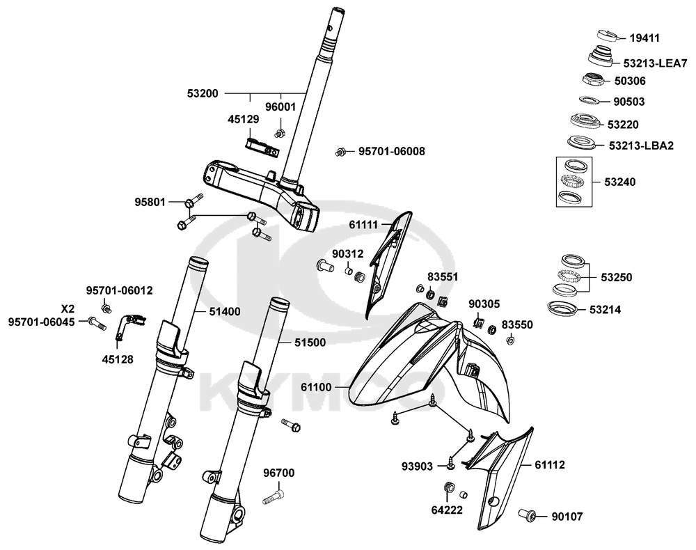 Gabelholm, Gabelbrücke, Lenkkopflager & Kotflügel