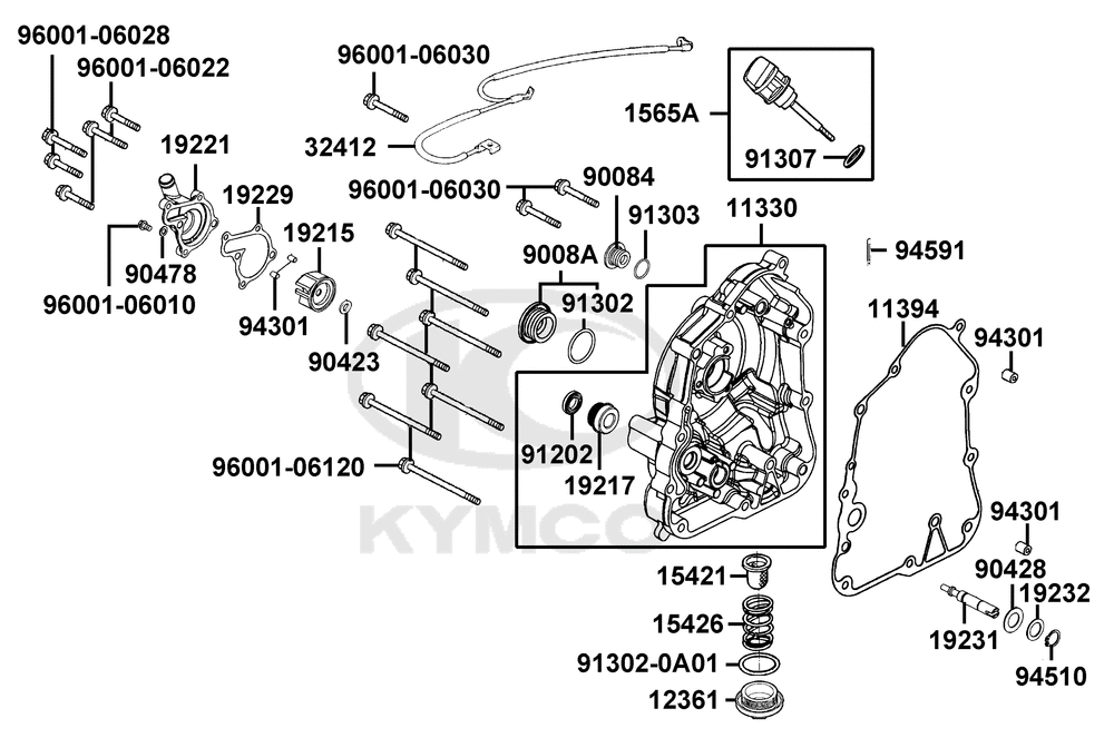 Gehäusedeckel rechts & Wasserpumpe