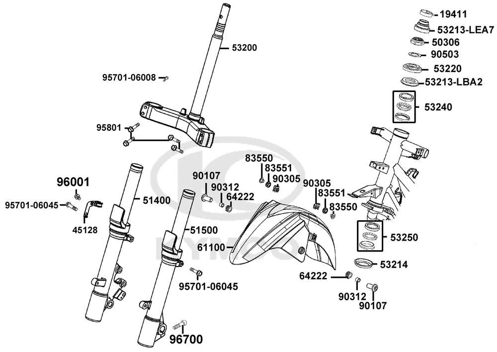 Gabelholm,Gabelbrücke,Lenkkopflager & Kotflügel