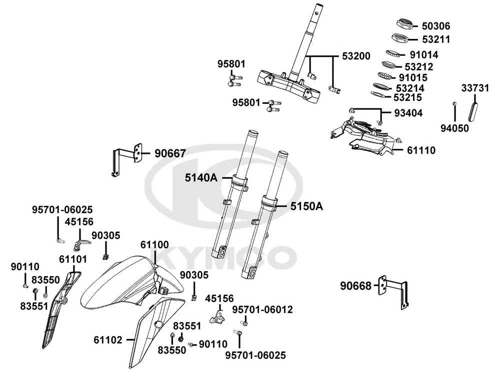 Gabelbrücke-Lenkkopflager-Kotflü