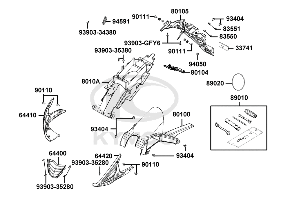 Spritzschutz u. Kotflügel hi., Bugspoiler & Bordwerkzeug