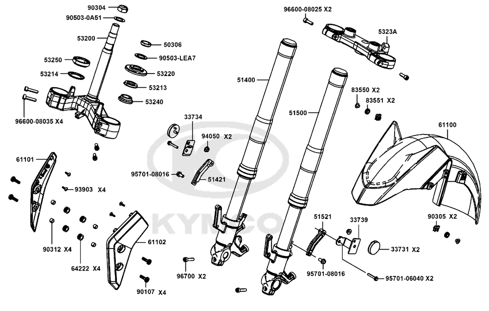 Gabelholm, Gabelbrücke, Lenkkopflager & Kotflügel