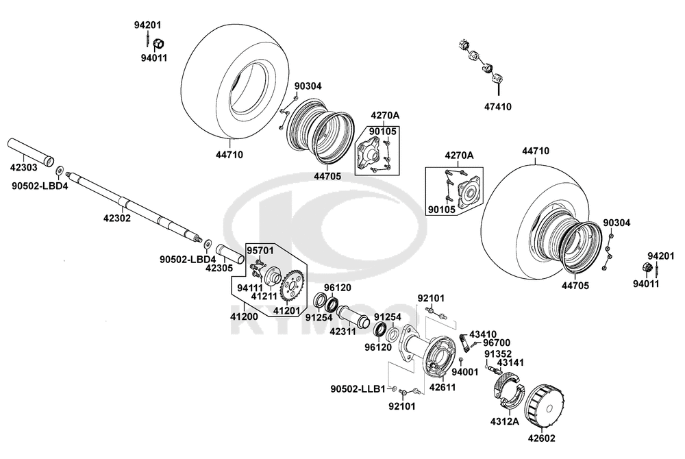 Räder hinten, Antrieb mit Bremse