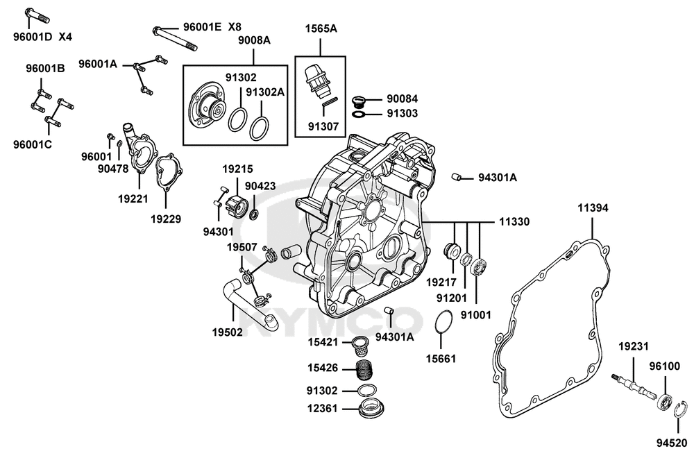 Gehäusedeckel rechts & Wasserpum