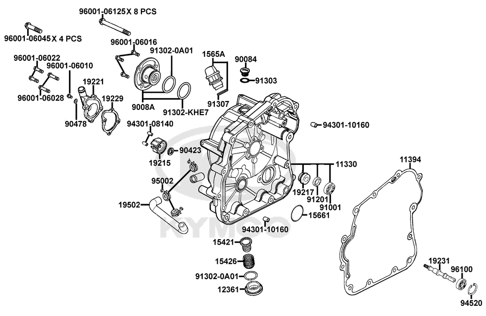 Gehäusedeckel rechts & Wasserpumpe