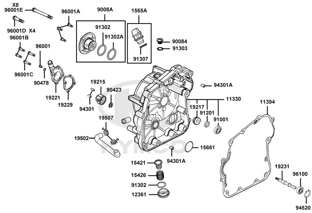 Gehäusedeckel rechts & Wasserpumpe