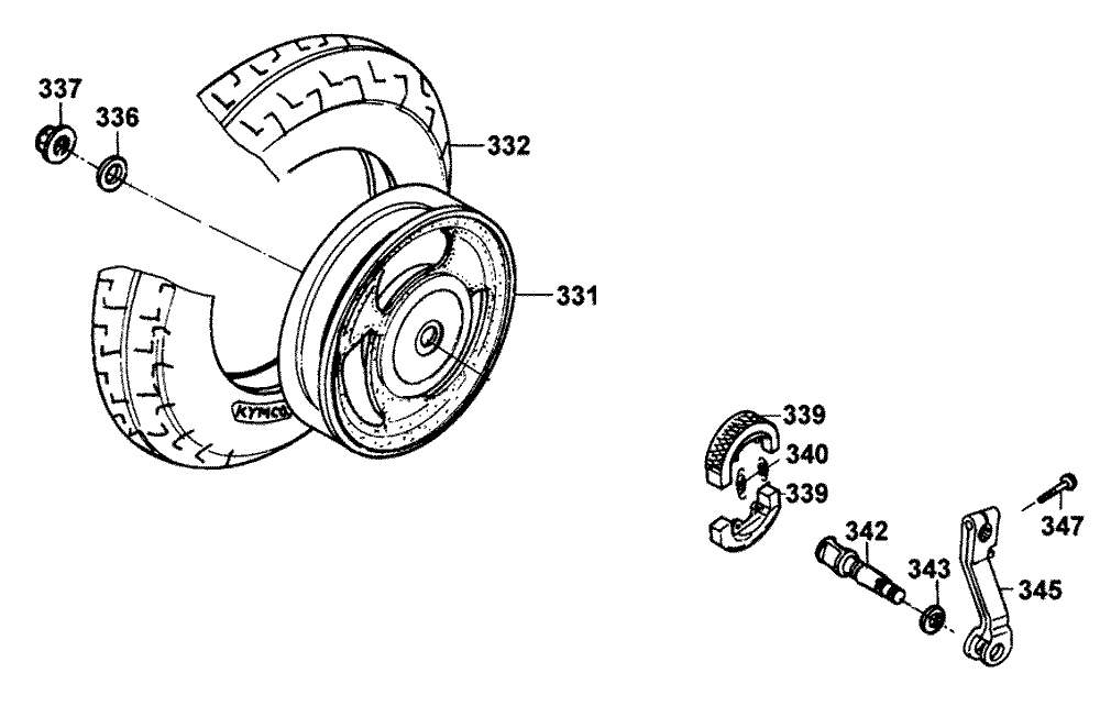 Hinterrad mit Bremse