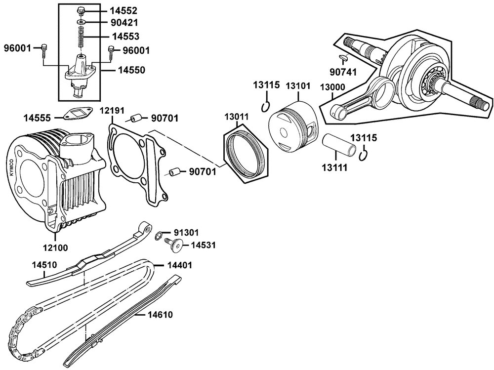 Zylinder, Kolben & Kurbelwelle