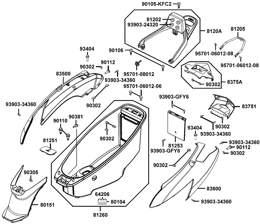hintere Verkleidungen, Helmbox & Sitzschloss