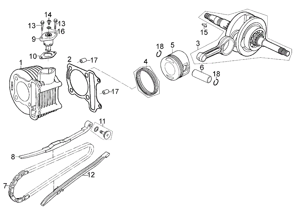 Zylinder, Kolben & Kurbelwelle